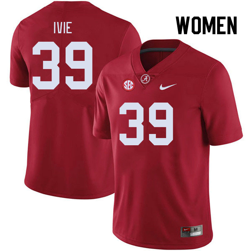 Women #39 Jake Ivie Alabama Crimson Tide College Footabll Jerseys Stitched Sale-Crimson